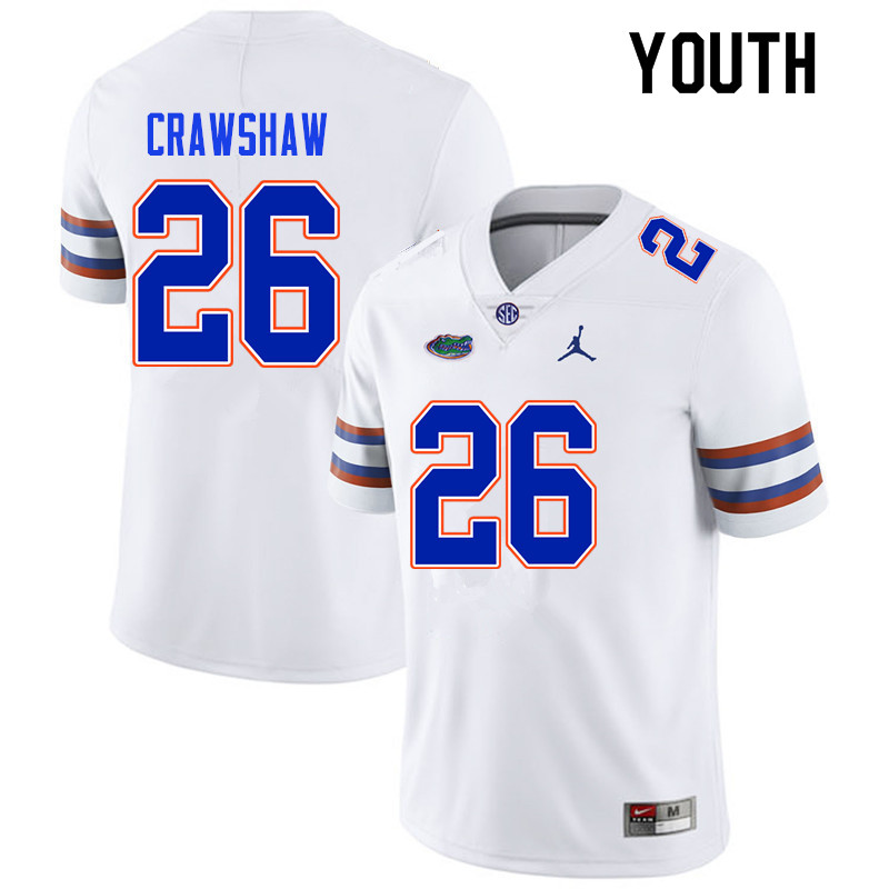 Youth #26 Jeremy Crawshaw Florida Gators College Football Jerseys Sale-White - Click Image to Close